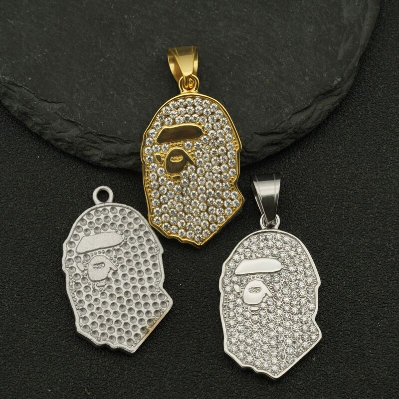 Cross-Border Chris Brown Same Style Ape Head Bape Necklace Pendant Titanium Steel Blank Stainless Steel Accessory