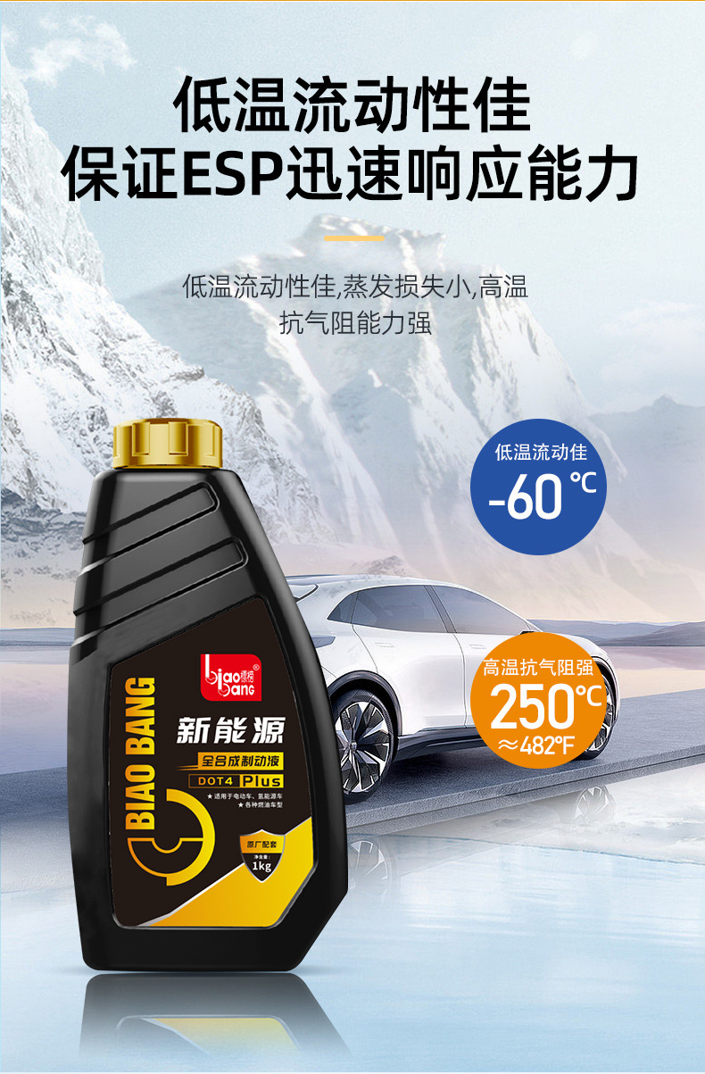 DOT4 fully synthetic new energy brake fluid is low-viscosity and corrosion-resistant, enhancing braking performance and extending service life