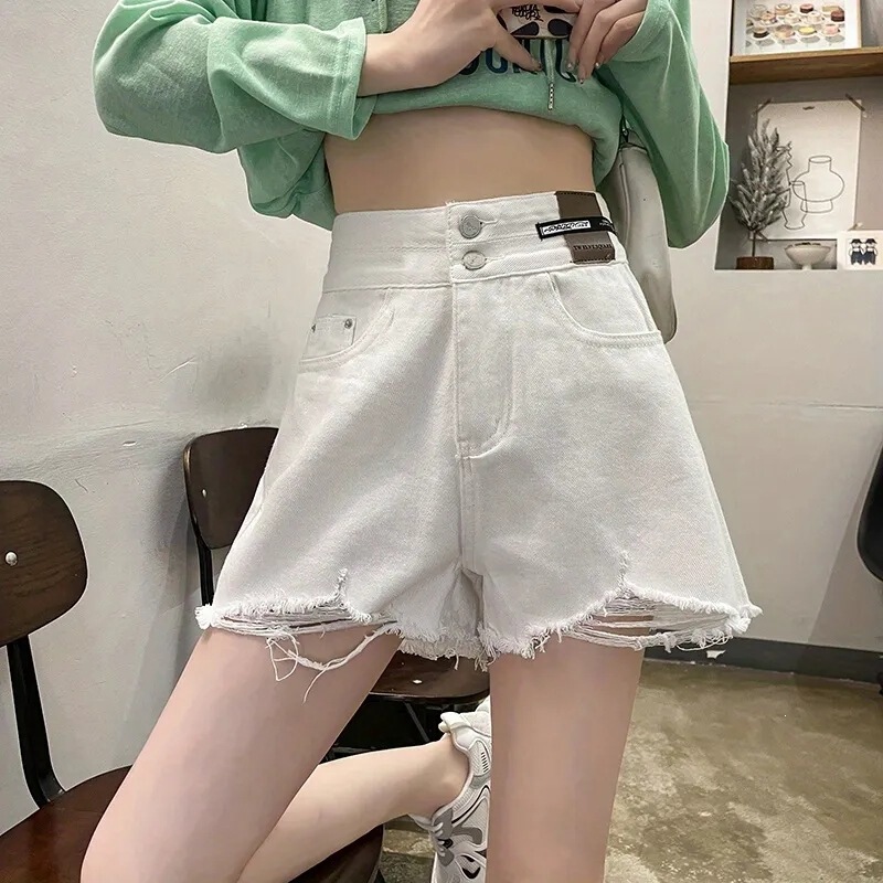 White Denim Shorts for Women, 2026 Spring/Summer New High-Waisted Slimming Ripped A-Line Wide-Leg Pants, Hot Girl Hot Pants White Denim Shorts for Women, 2026 Spring/Summer New High-Waisted Slimming Ripped A-Line Wide-Leg Pants, Hot Girl Hot Pants