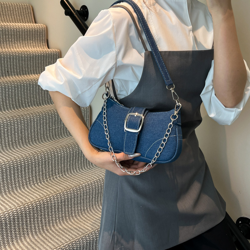 Borsa a spalla in denim premium da donna, borsa a tracolla moda_voghion.com