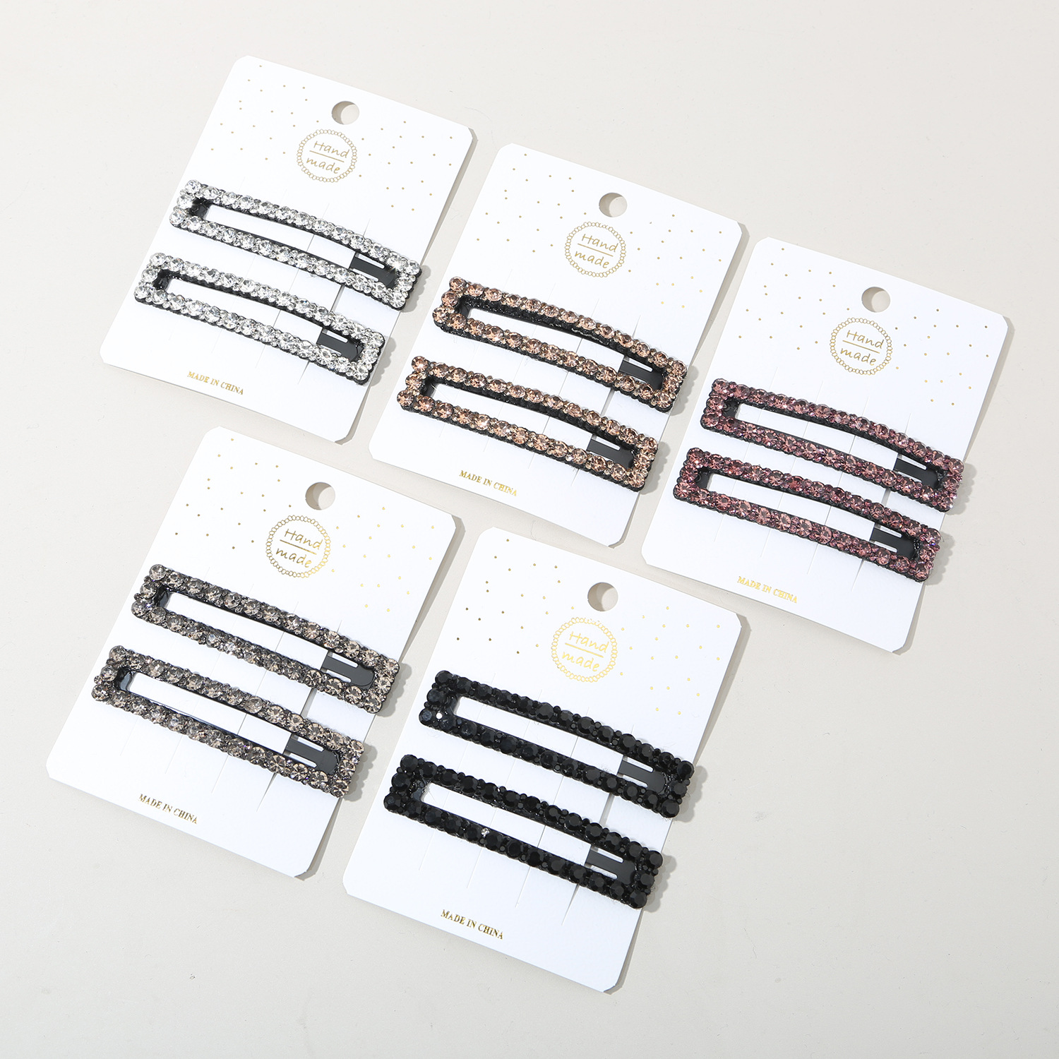 Hair Clip Hair Accessories Type Handmade Shiny Rhinestone Rectangular Hair Clip Set With Side Bangs Full Diamond Edge Hair Clips