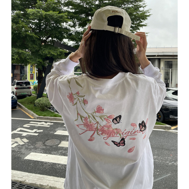 New Style Youth Cool 2026 Summer American High Street Fashion Niche Floral Embroidery Long-Sleeve Sweatshirt for Men