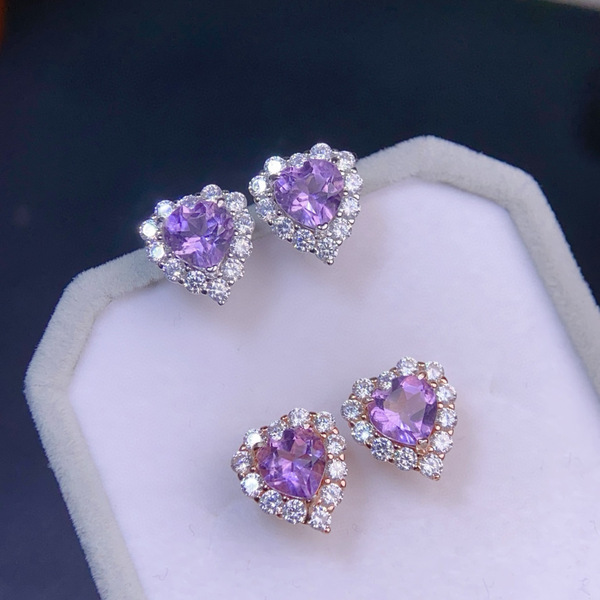 Fresh organic crystal earings with amethyst