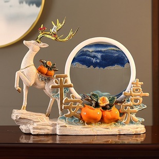 New Chinese-Style Hourglass Quicksand Painting Elk Ornaments Entrance Wine Cabinet Tv Cabinet Decorations Housewarming Practical Gifts
