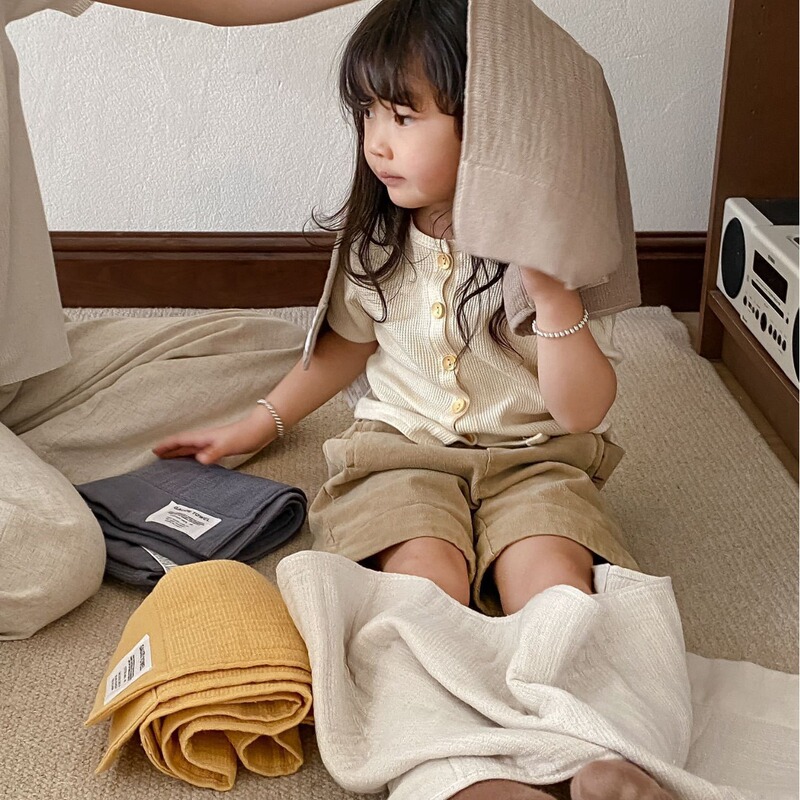 Wrinkled Gauze Solid Color Skin-Friendly Breathable Bath Towel Square Towel Face Towel Multifunctional Baby Children Adult Towel Towel