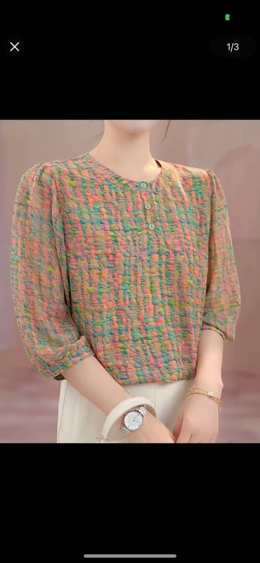 ドロップシッピング 2025 夏の新ファッション花柄シャツ女性の薄い年齢削減痩身七分袖 Tシャツトップ|undefined