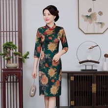 品质夏季短袖新款旗袍中长款中年女装连衣裙中国风复古改良旗袍