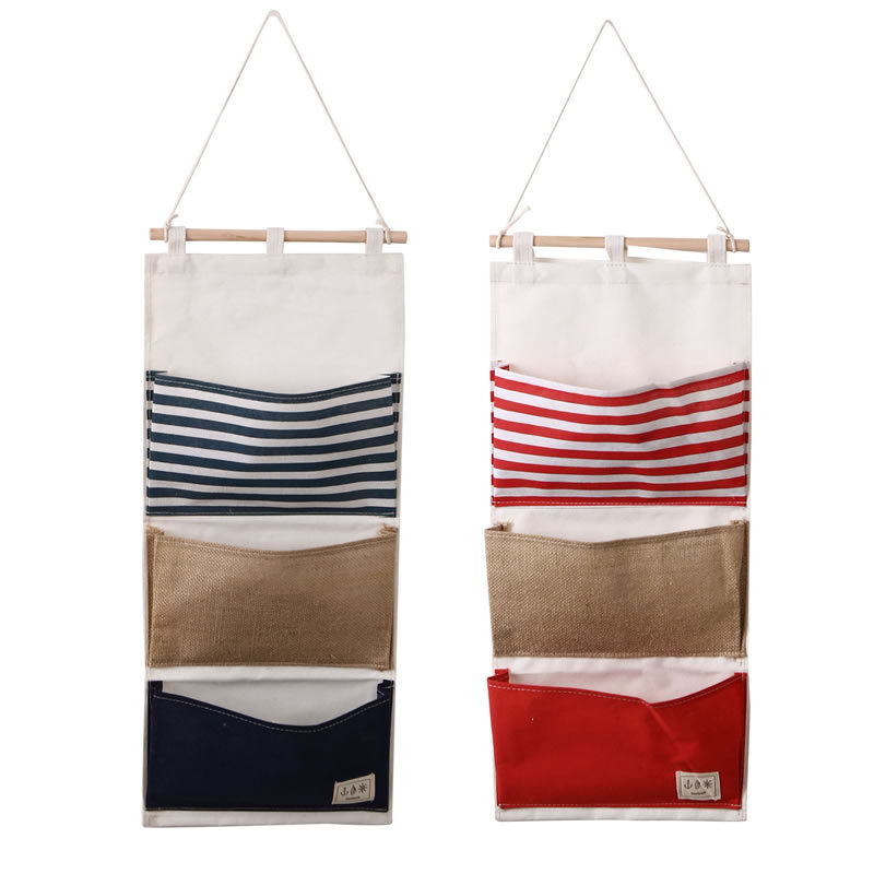 ZAKKA multifuncional bolsa de almacenamiento de costura a rayas 3 bolsillos bolsa colgante de almacenamiento/bolsa de pared 0631