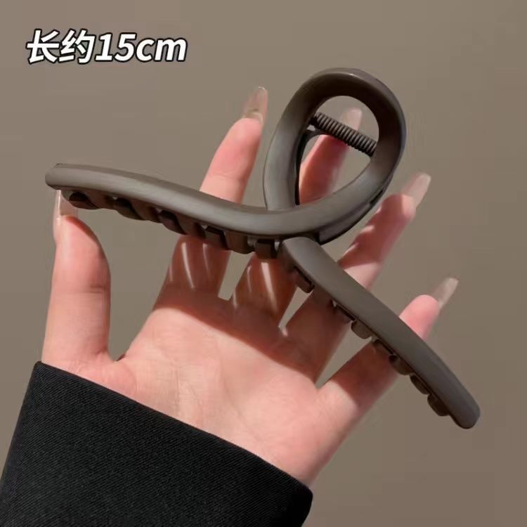 跨境爆款简约纯色咖色系磨砂抓夹女后脑勺发量多鲨鱼夹网红抓发夹|undefined