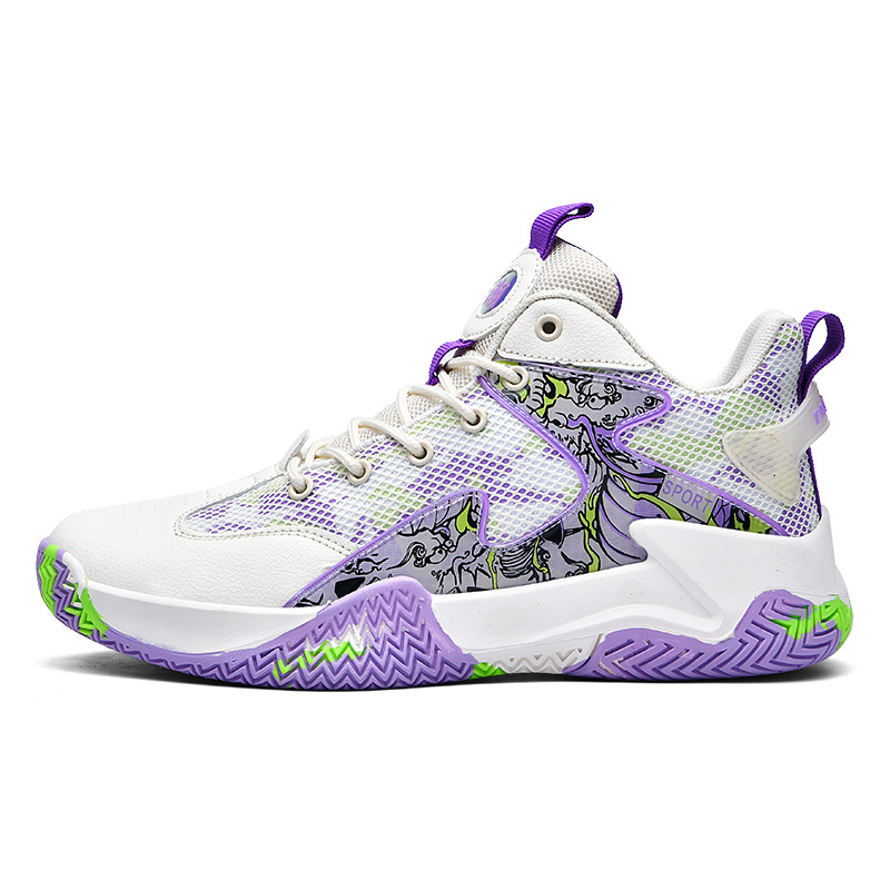 Zapatos transfronterizos para hombre, zapatos de baloncesto de punto con mosca, zapatos deportivos de verano de caña alta, zapatos de entrenamiento para estudiantes jóvenes de camuflaje de malla de moda image 14