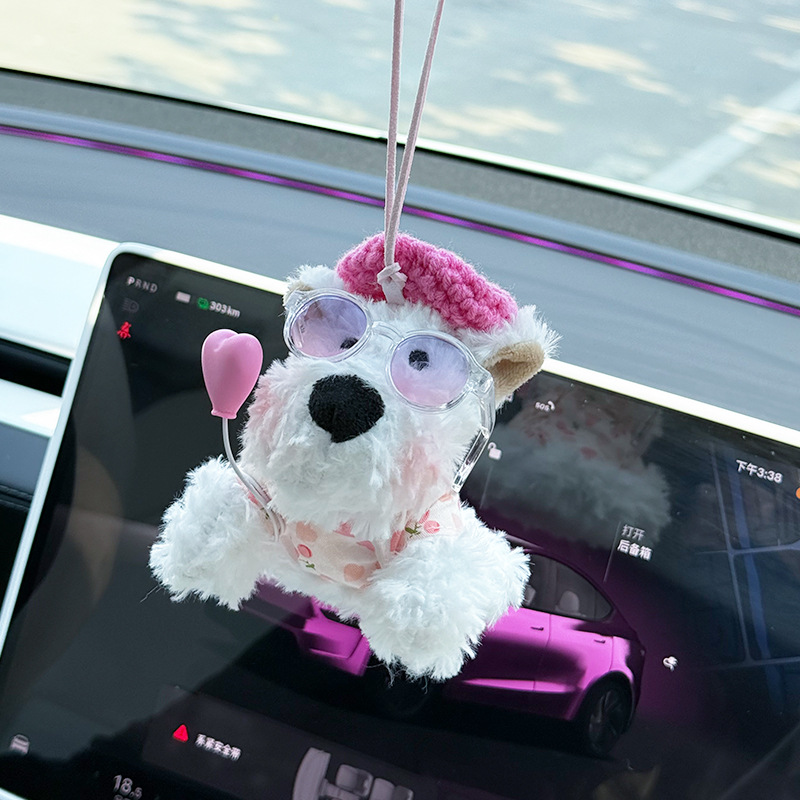 Adorable West Highland coches pegatados cachorro amor peluche coche colgante muñeca regalo de cumpleaños mujer