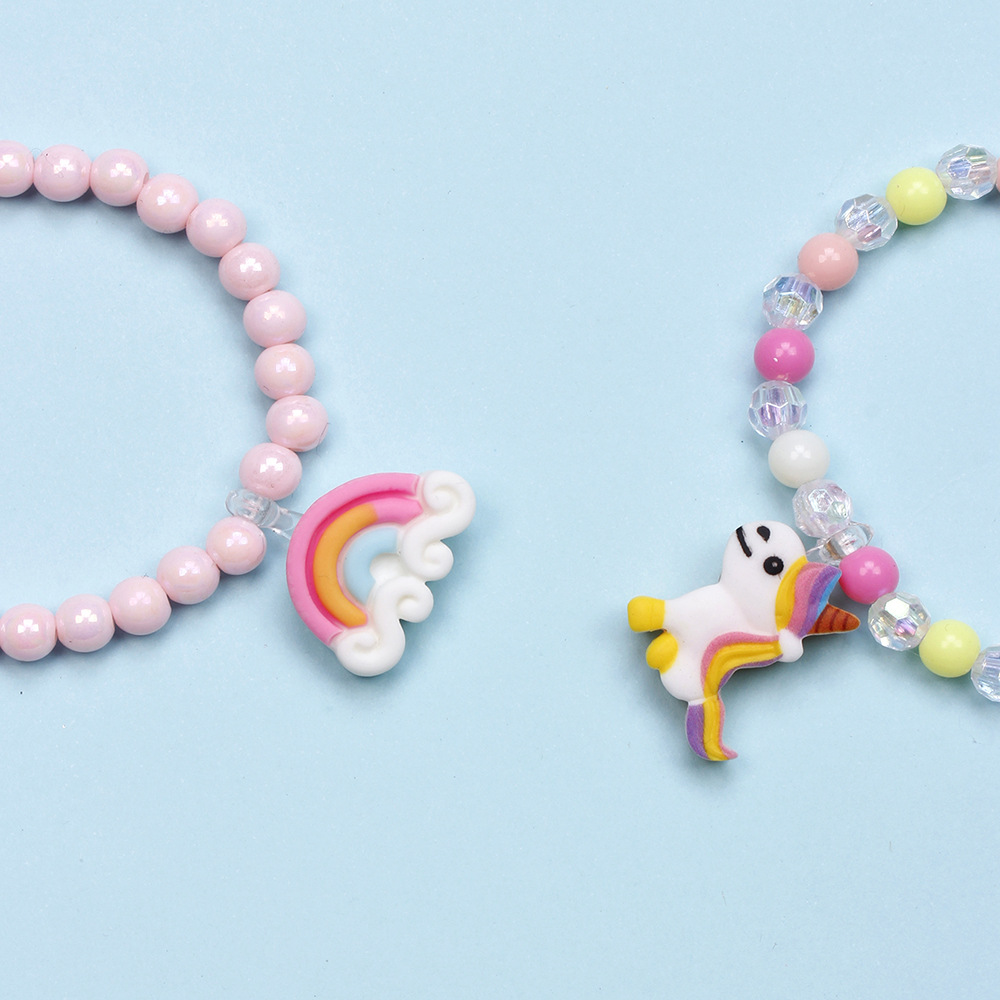 Cute Unicorn Cat Strawberry Plastic Beaded Bracelets 6 Pieces