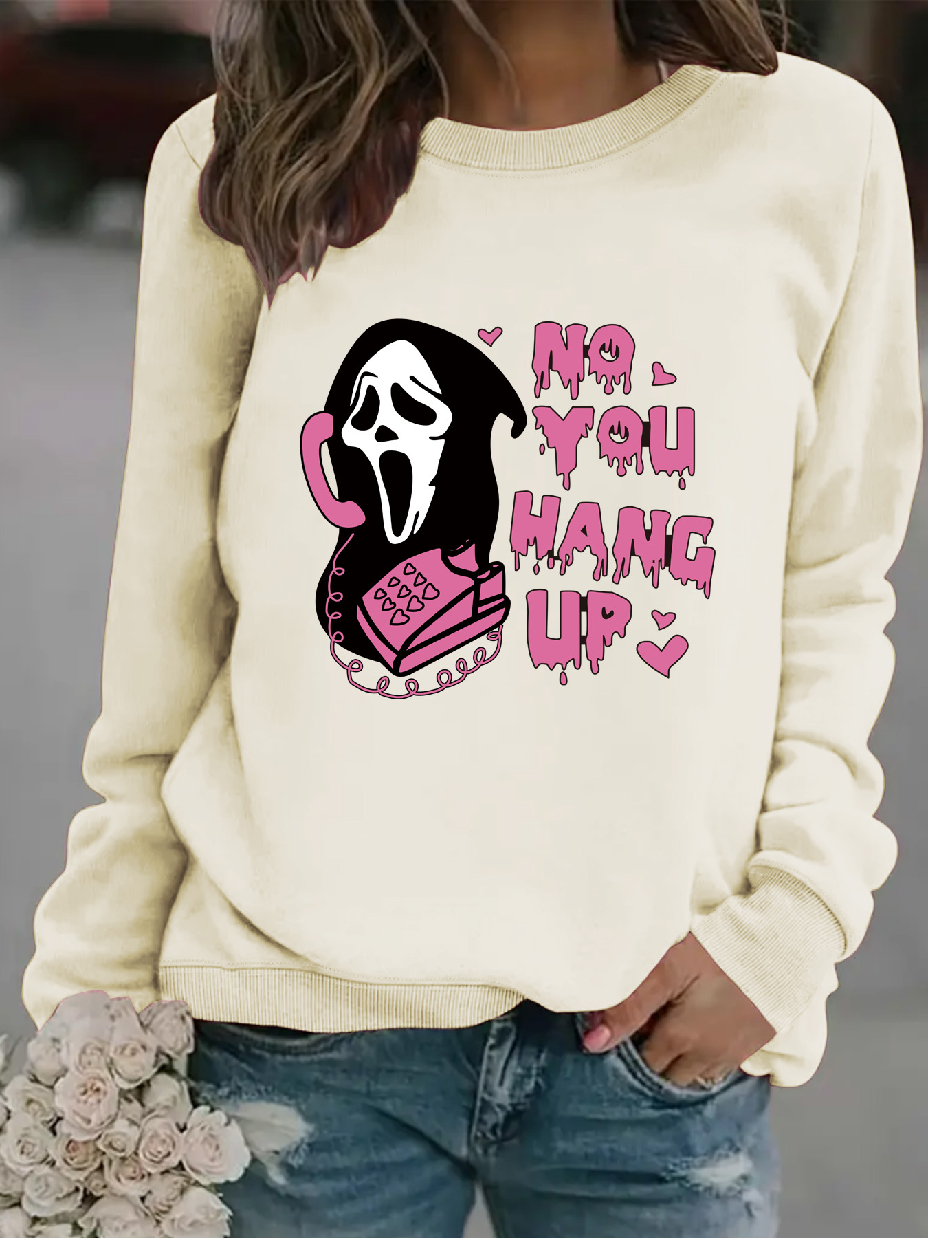 Women's Sweatshirt Death Calls Print Casual Long Sleeved Pullover_voghion.com