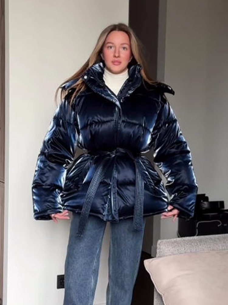 cálido, grueso, moda simple, color sólido, cara brillante, chaqueta de algodón de hilo, otoño y invierno de 2025, nuevo estilo europeo y americano transfronterizo image 6