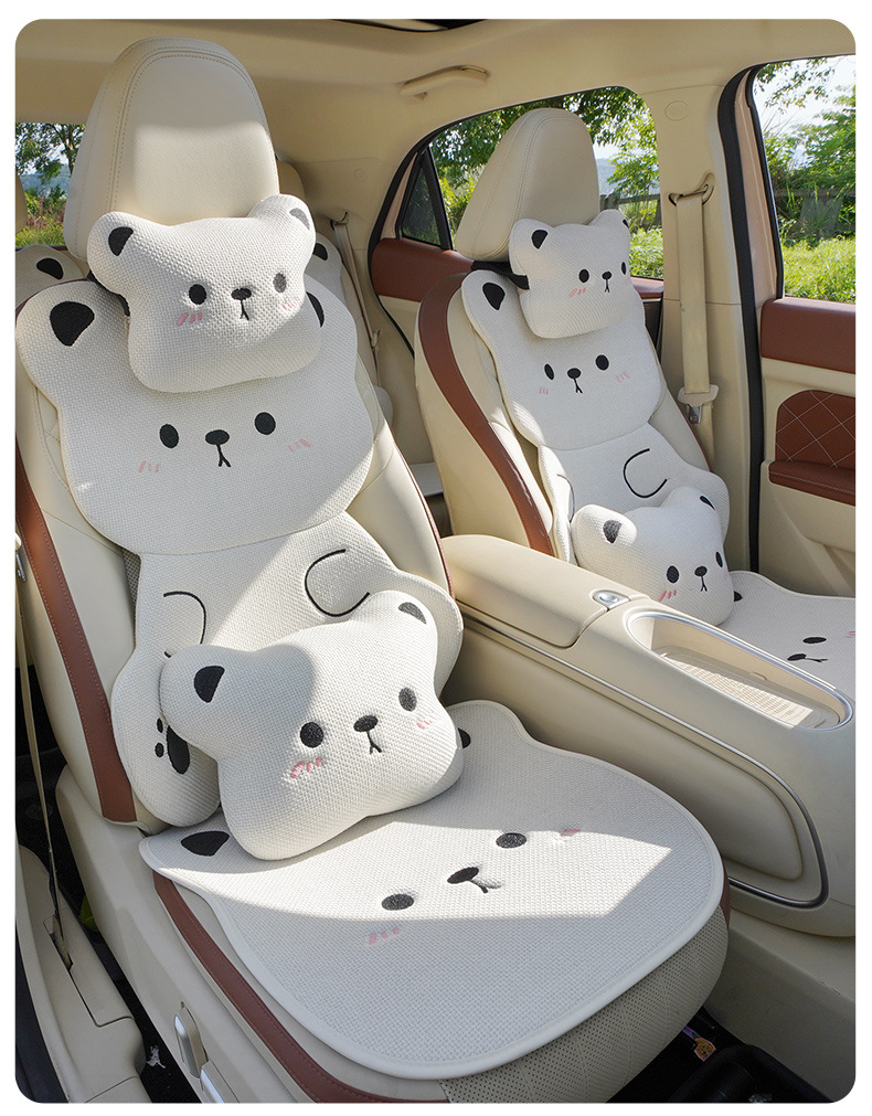 Car Seat Cushion for All Seasons, Cartoon Chunma Seat Cover, Cute Ladies Summer Breathable Rear Three-Piece Seat Cushion