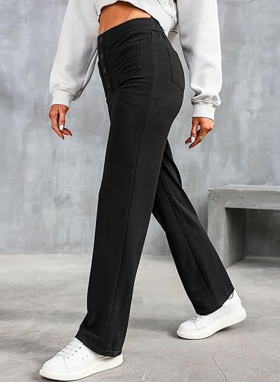 Women's High-Waisted Straight Leg Pants With Multiple Pockets - Stretch Comfort Casual Trousers For Everyday Wear_ecoleips.com