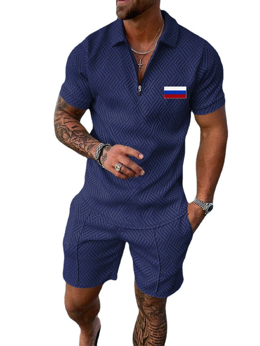 Модное поло на молнии, мужской комплект для отдыха, шорты, Aliexpress, Amazon, 3D