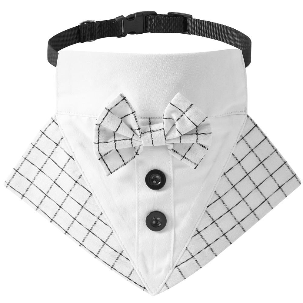 Fábrica en stock transfronterizo nuevo perro Traje a cuadros triángulo toalla guapo mascota perro saliva toalla boda triángulo toalla