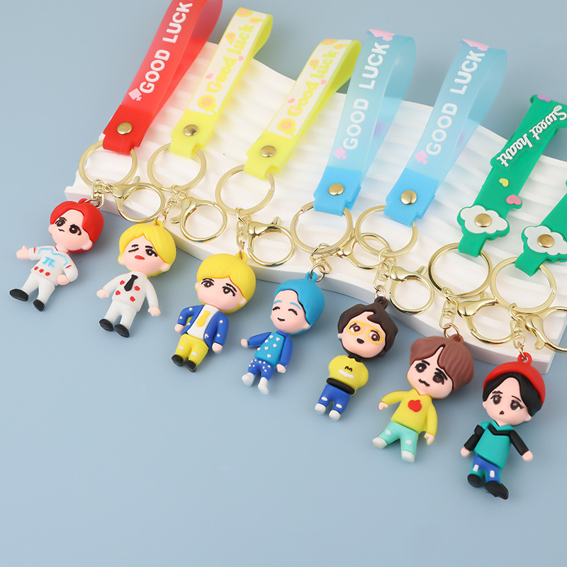 South Korea bullet-proof Youth League mini doll silicone Keychain Car small gift cartoon schoolbag doll pendant