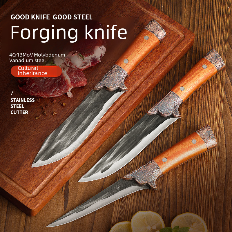 Sharp Fast Special Manganese Steel Bone Splitting Knife Slaughter Knife Pig Killing Knife German Forging Process Handmade Straight Knife Butcher Knife
