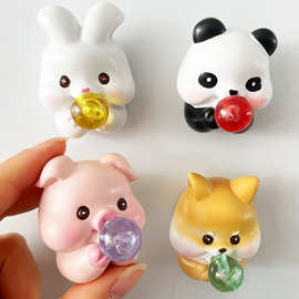 创意3D立体可爱动物冰箱贴吹泡泡树脂磁铁装饰小猪熊猫磁铁磁力扣