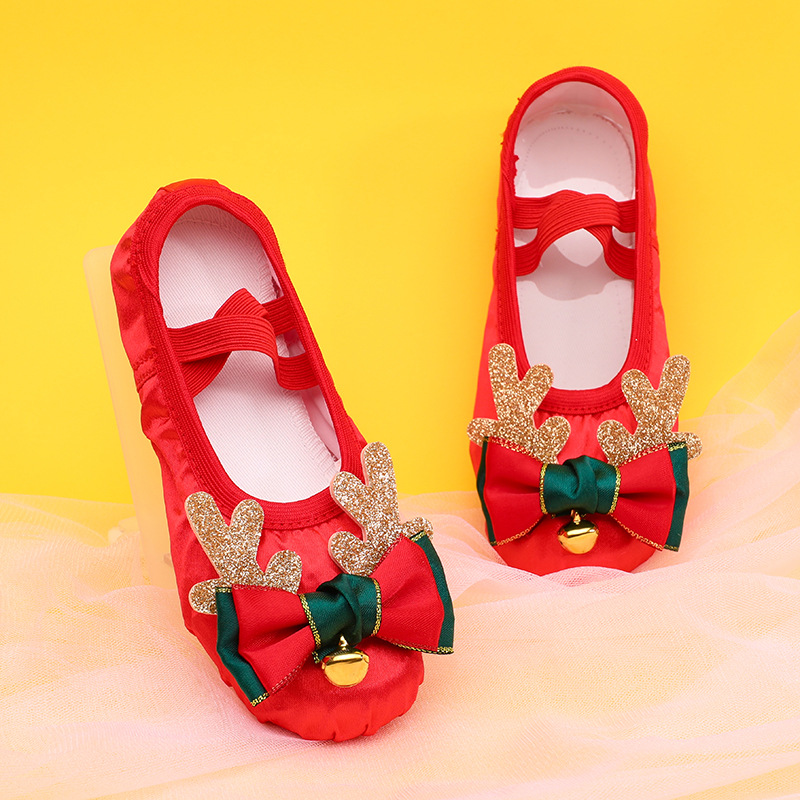 Cross-Border Christmas New Dance Shoes Girls Dancing Red Ballet Shoes Kidsren's Stage Performance Soft Sole 8066
