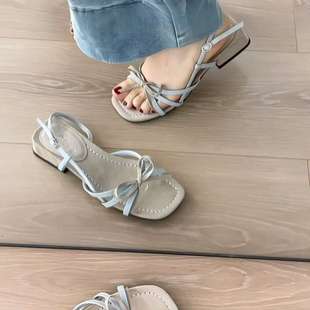 2025 New Fairy Sandals for Outer Wear, Fairy Low-Heeled Sandals, French Bow Sandals with Skirts