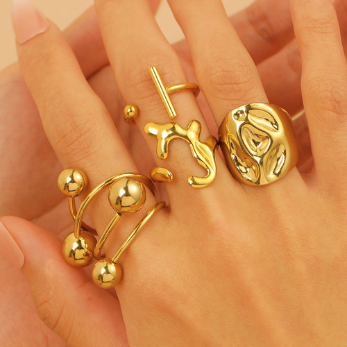Eurasian Cross-Border 18K Real Gold Stainless Steel Ring for Women - High-End Color Block Water Droplet Lava Geometric Ring