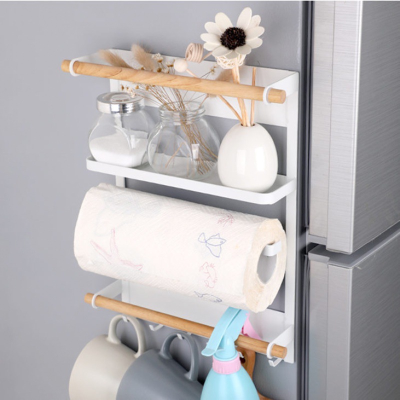 Household Wrought Iron Refrigerator Rack Magnetic Kitchen Rack Side Wall Multi-function Tissue Rack Refrigerator Multi-layer Storage Rack