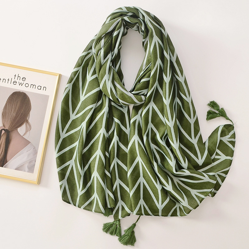 Fresco todo partido de moda planta tropical hoja vena viaje protector solar Toalla de playa aire acondicionado chal bufanda de algodón y lino para mujer