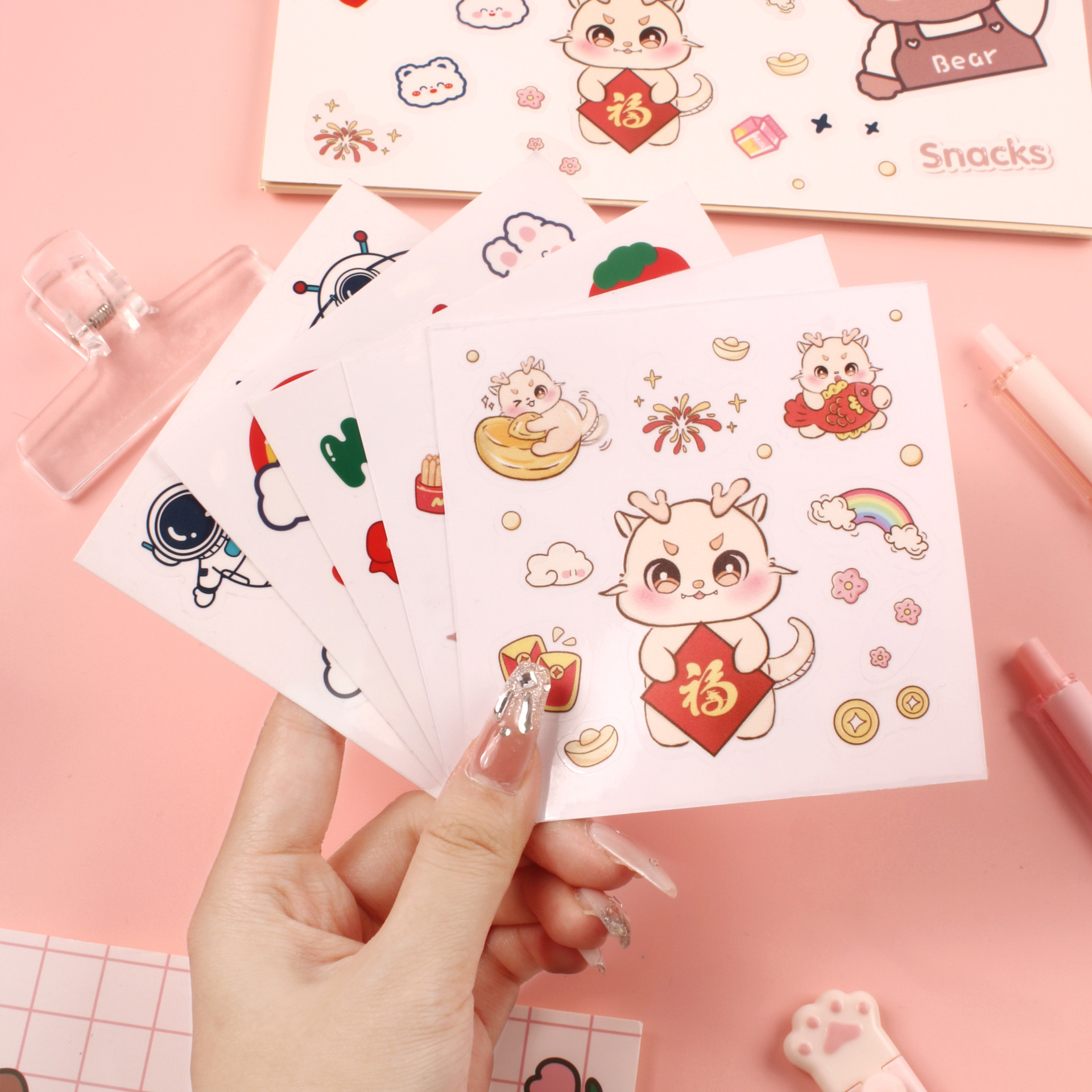 2024 Year of the Dragon Cartoon Stickers Children's New Year's Day Cute Decoration Small Stickers Student DIY Handbook Material Stickers