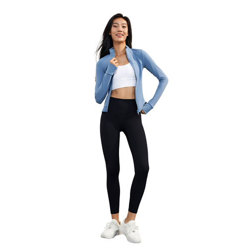 Autumn and Winter Thick and Thin Fleece Stand Collar Padded Yoga Jacket for Women, Slip-Resistant Zipper Tight Fitness Suit with Finger Glove Yoga Wear
