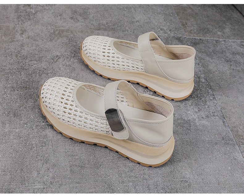 Sandal Mary Jane nữ da bò thật đế dày tăng chiều cao — màu be chi tiết 12