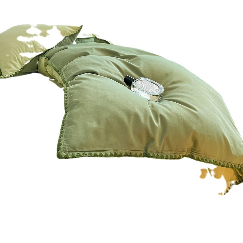 Conjunto de capa de edredom de quatro peças em algodão puro com bordado de conchas, estilo minimalista retrô nórdico francês, em cor sólida. Ideal para cama de solteiro ou dormitório. Disponível em algodão._voghion.com