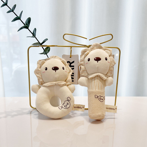 mamibeby organic cotton baby toys round hand crank set baby soothing rattle cute animal bb
