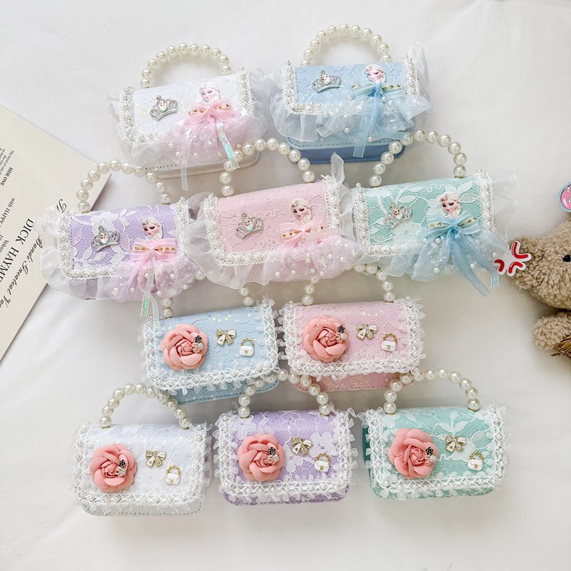 Nueva moda para niños bolso cuadrado bolso princesa de estilo extranjero bolso de cadena de flores para niñas bolso de hombro