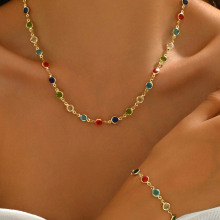 欧美新款时尚滴油工艺彩色项链小众民族风复古气质手链女跨境批发