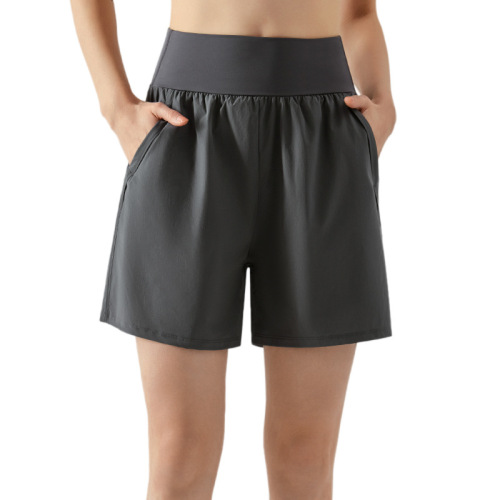 High-waisted abdominal control sports shorts for women summer double pocket running fitness pants loose casual breathable yoga shorts