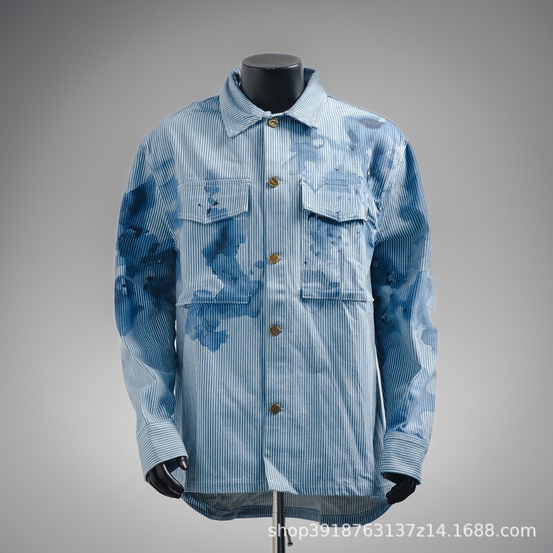 In-Stock Instant Delivery Lujia 25Ss Autumn and Winter New Striped Ink Wash Print Denim Long-Sleeve Jacket