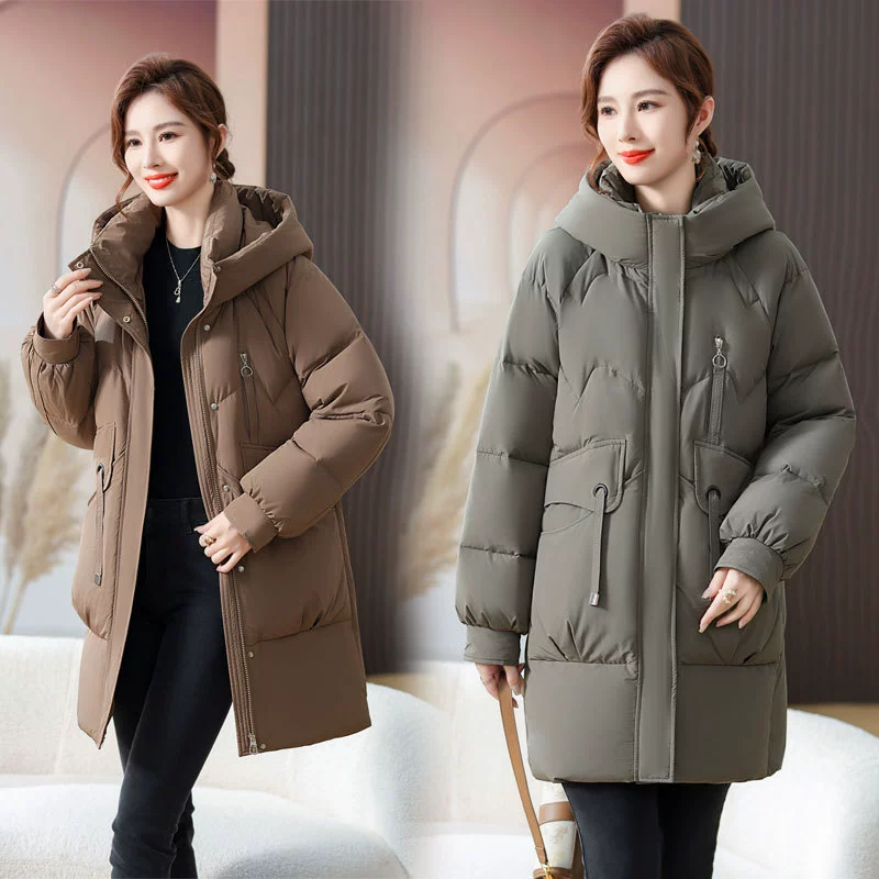 Белый пуховик для женщин среднего и пожилого возраста, женский пуховик средней длины, 2023, новое утолщенное зимнее пальто для мам на утином пуху