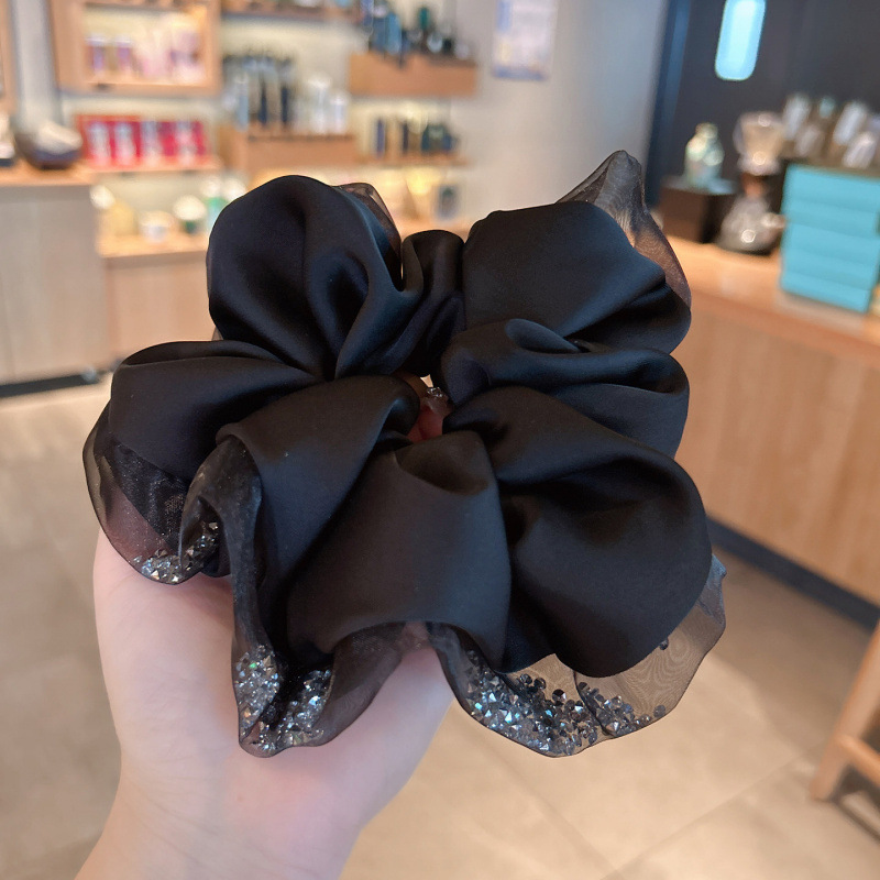 高级感水钻纱边缎面肥肠圈2025新款气质扎发头绳大号皮筋头花发圈