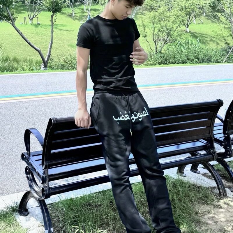 American-Style Embroidered Flared Slim-Fit Sports Pants for Men, Retro Design, Casual Versatile Drawstring Sweatpants American-Style Embroidered Flared Slim-Fit Sports Pants for Men, Retro Design, Casual Versatile Drawstring Sweatpants