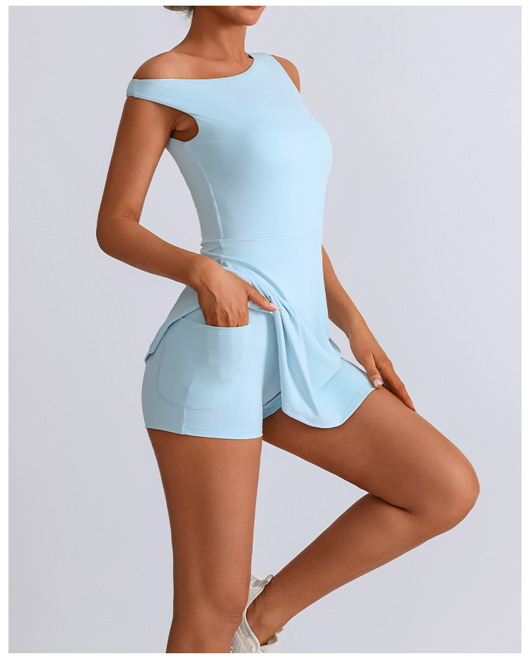 Transfronterizo ins Europa y América de alta elasticidad, yoga de secado rápido, falda de una pieza, falda de tenis, deportes de golf, falda de fitness antiiluminación