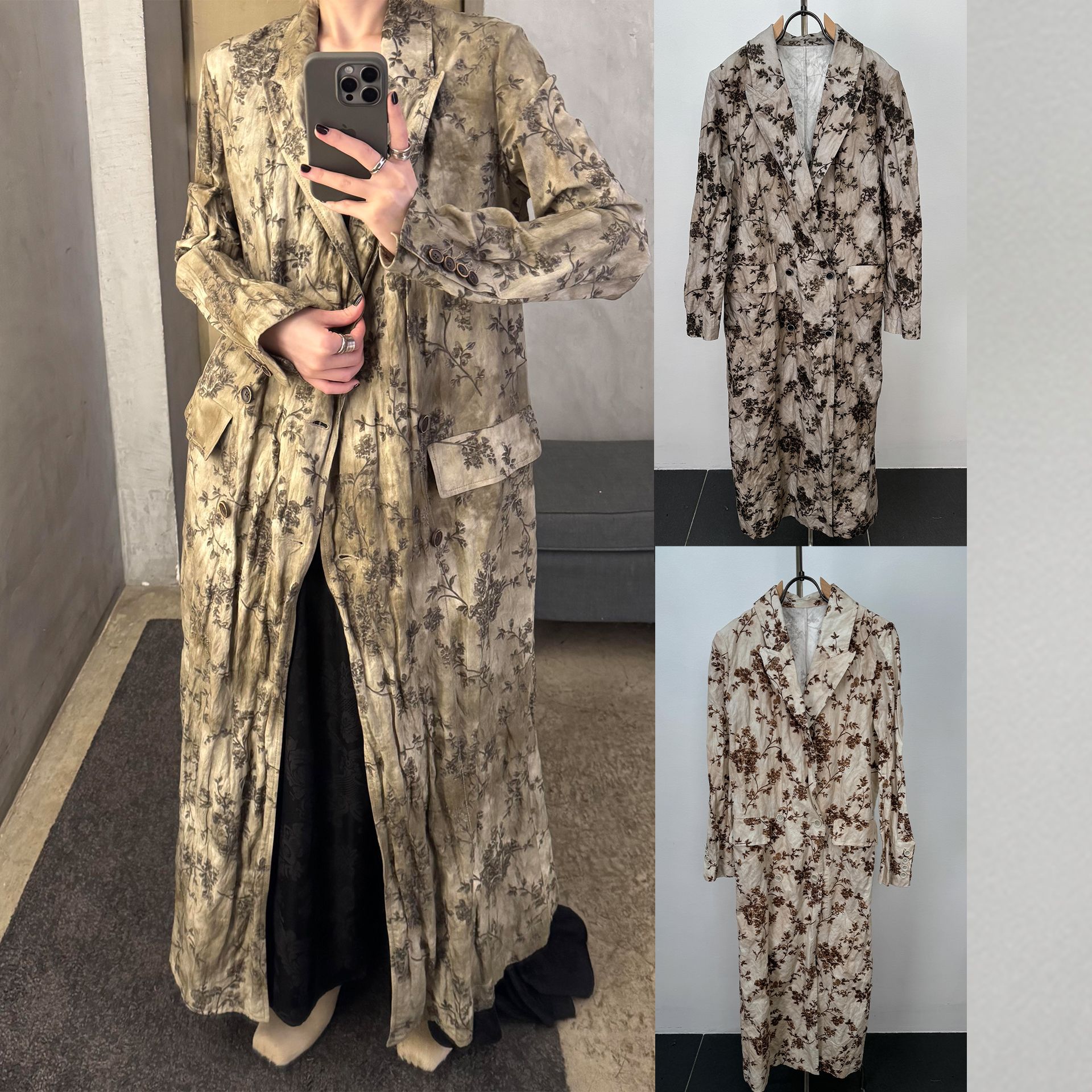 In Stock! Nanyou Quality Retro Osmanthus Metal Wire Cotton Uma Style Long Windbreaker Elegant Gentle Outwear Jacket for Women