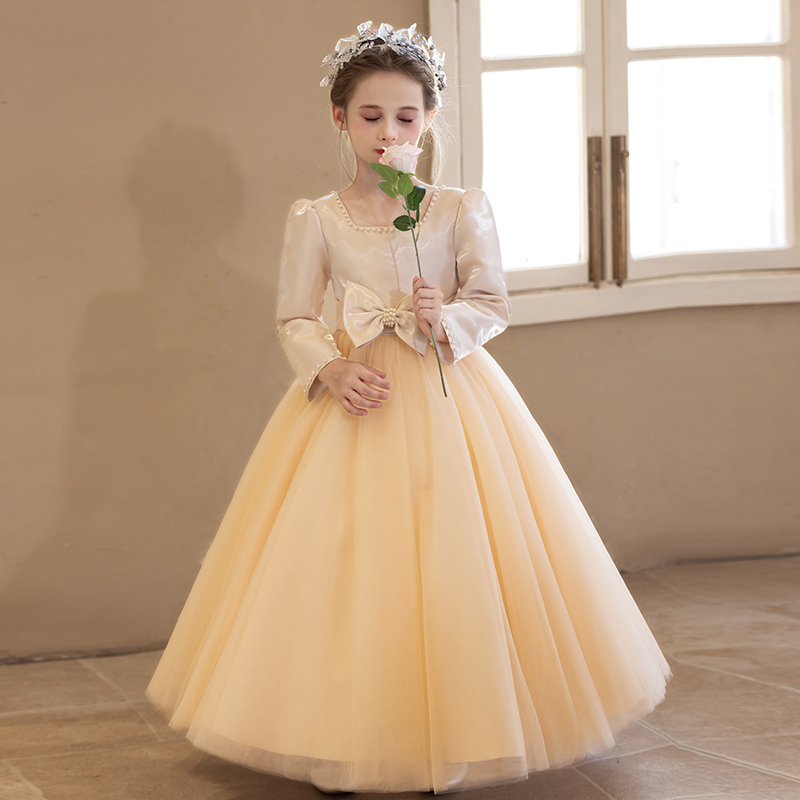 Girls' Princess Dresses for Wedding Flower Girl Birthday Autumn Winter Emcee Piano Performance - Little Girls' Costume Outfits_voghion.com