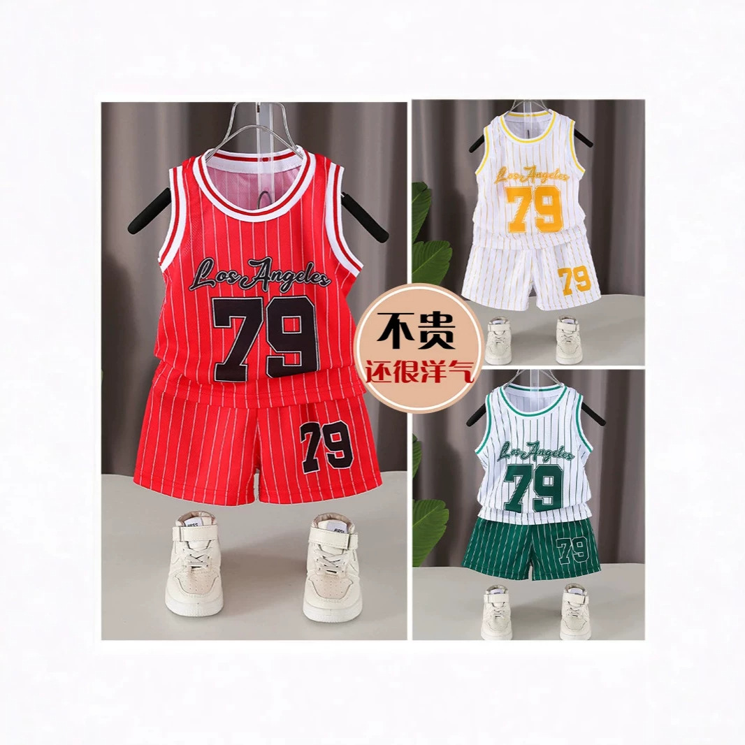 Children's Vest Sports Outfit Set Summer Baby Cool Sleeveless Top and Shorts Two-Piece Birdseye Breathable Sports Set