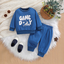 跨境童装婴童套装春季新款长袖字母套头卫衣休闲长裤男童两件套