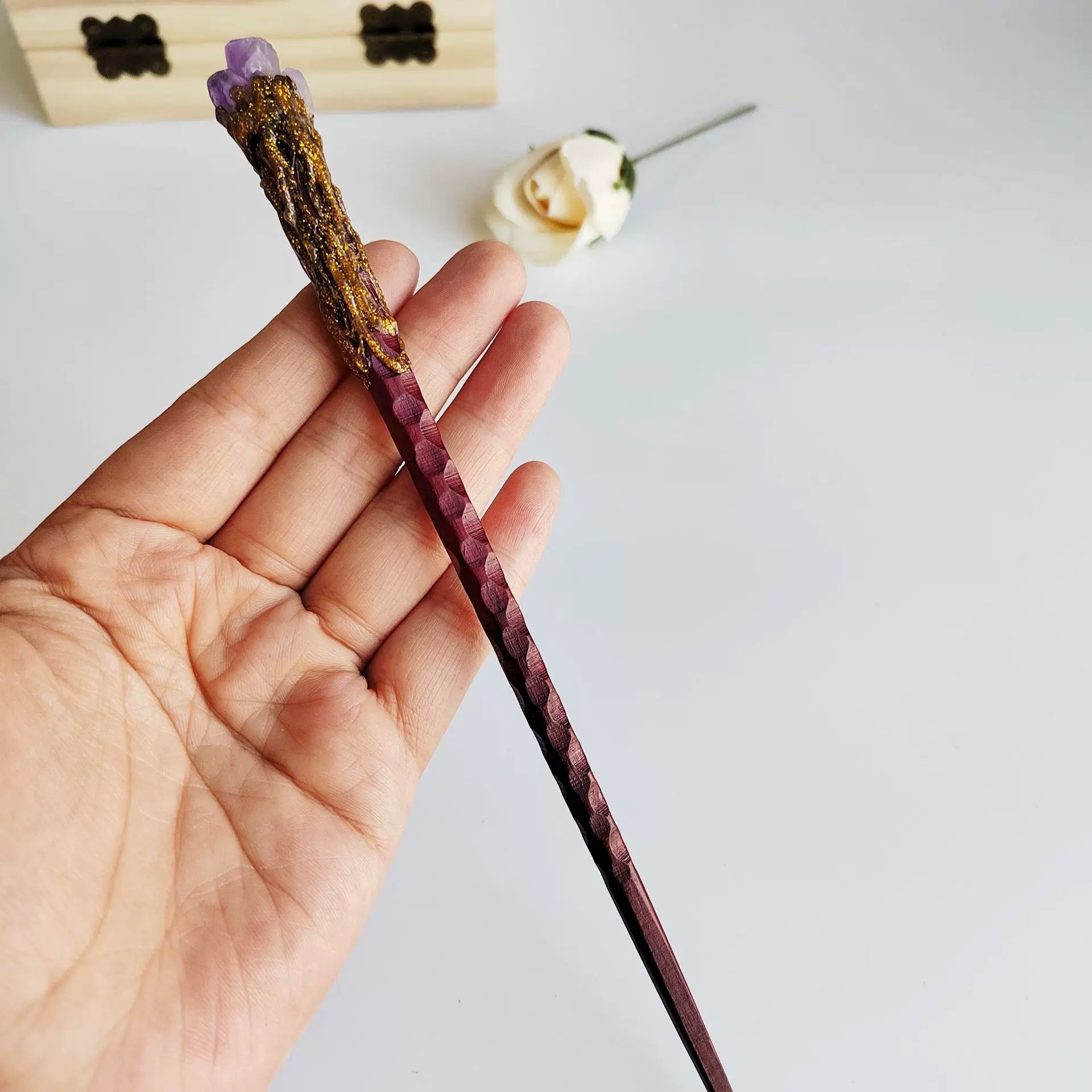 天然水晶权杖水晶魔法棒半宝石水晶权杖批发