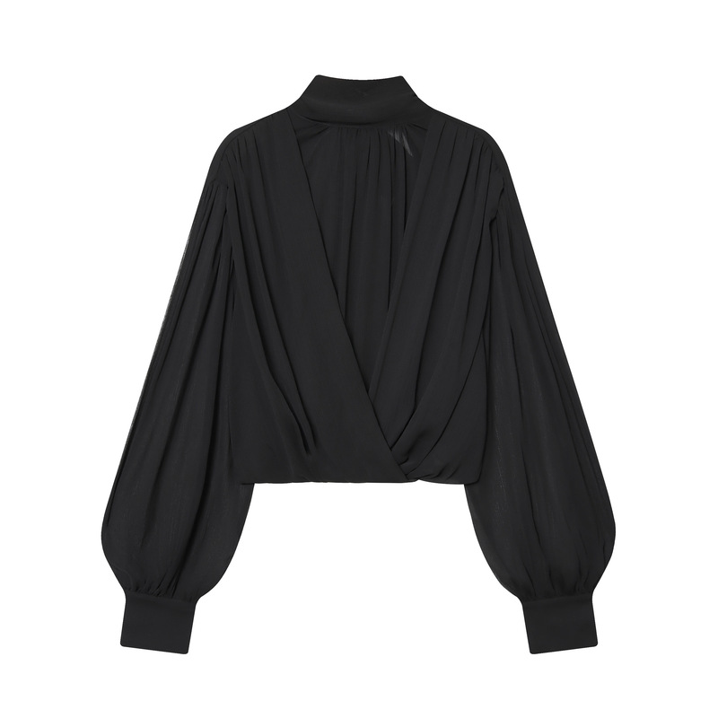 Foreign Trade Wholesale Autum New European and American Style Pleated Translucent Balloon Style Top 3666187