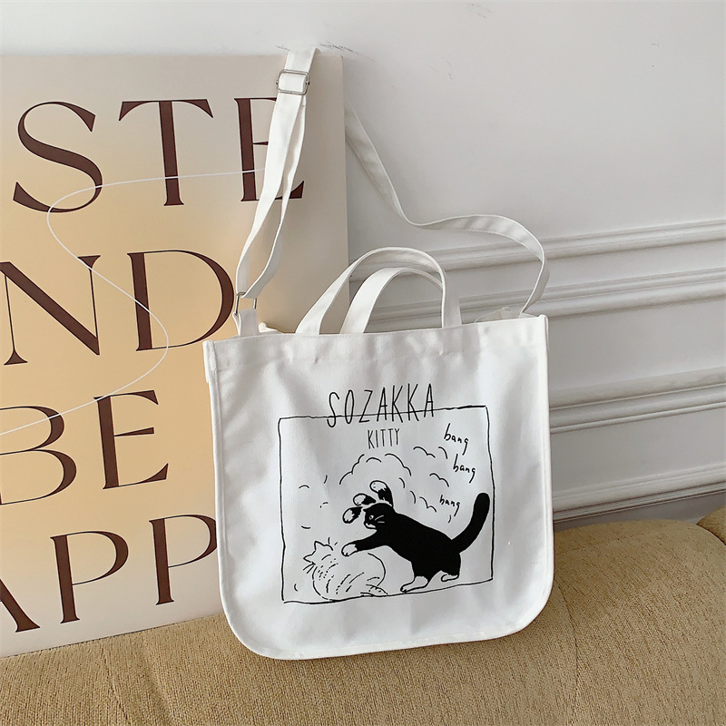 37271 Japanese cartoon canvas bag, women's printed crossbody bag, tote bag, large-capacity student class bag, handbag undefined